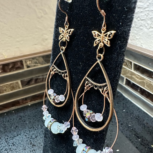 Butterfly pink and rose gold dangles - Picture 2 of 5
